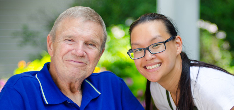 Brent is pictured here with a caregiver at Emerald Crest
